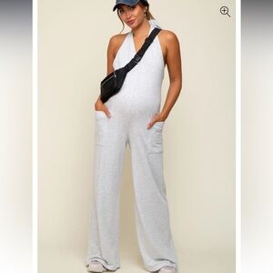 Maternity Gray Halter Jumpsuit